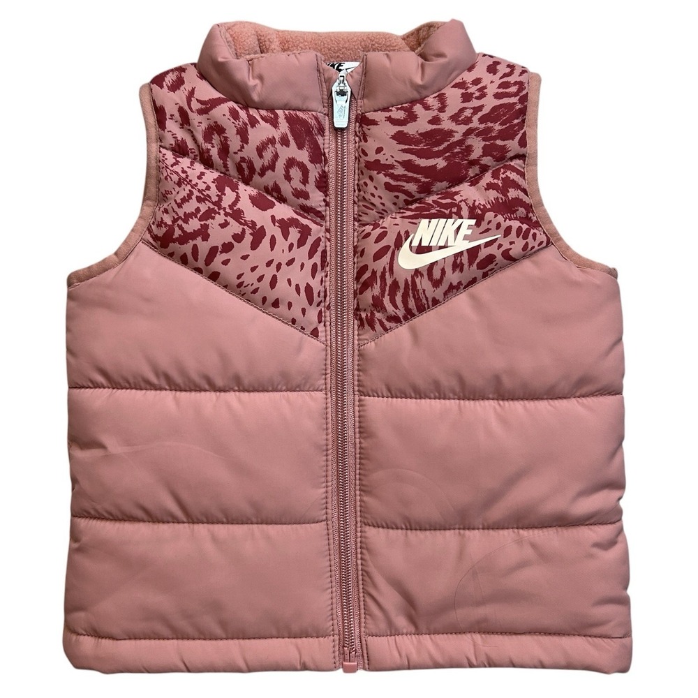 NIKE Pink & Leopard Print Puffer Vest 12M Sleeveless Jacket Fall WinterOuterwear